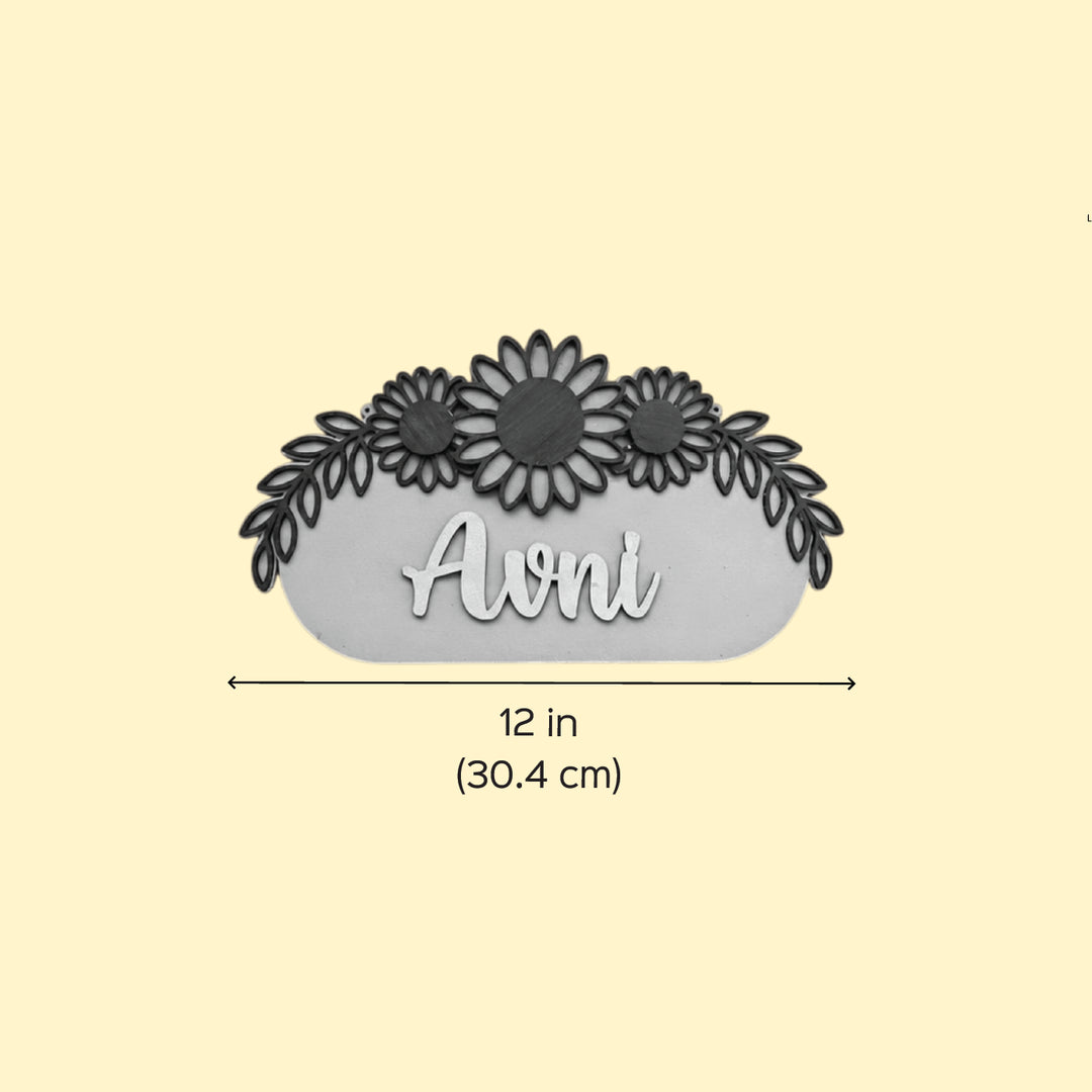 Personalised Sunflower Wooden Name Plate | 12 inch
