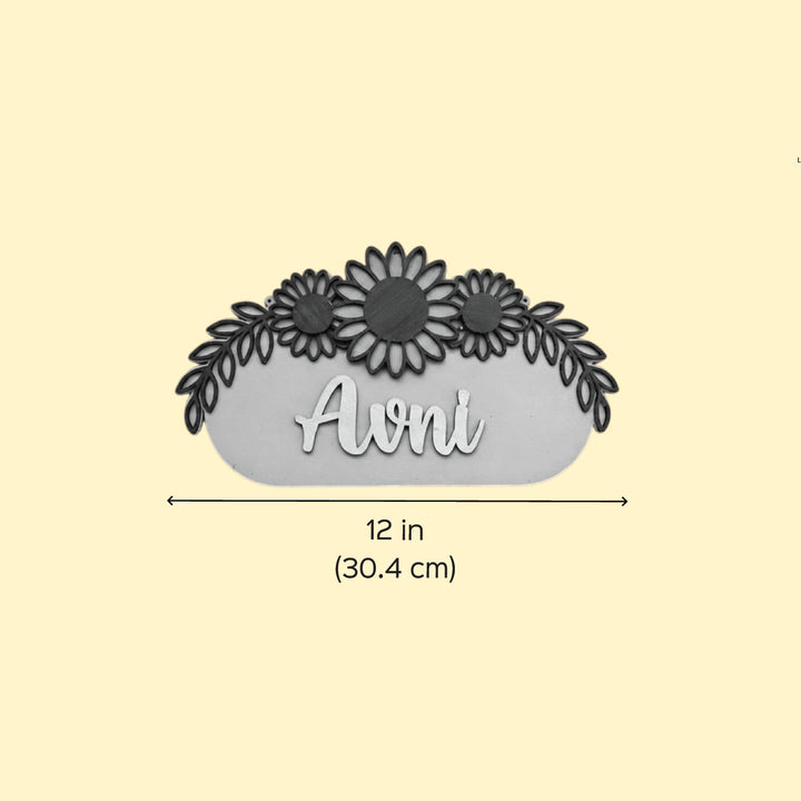Personalised Sunflower Wooden Name Plate | 12 inch