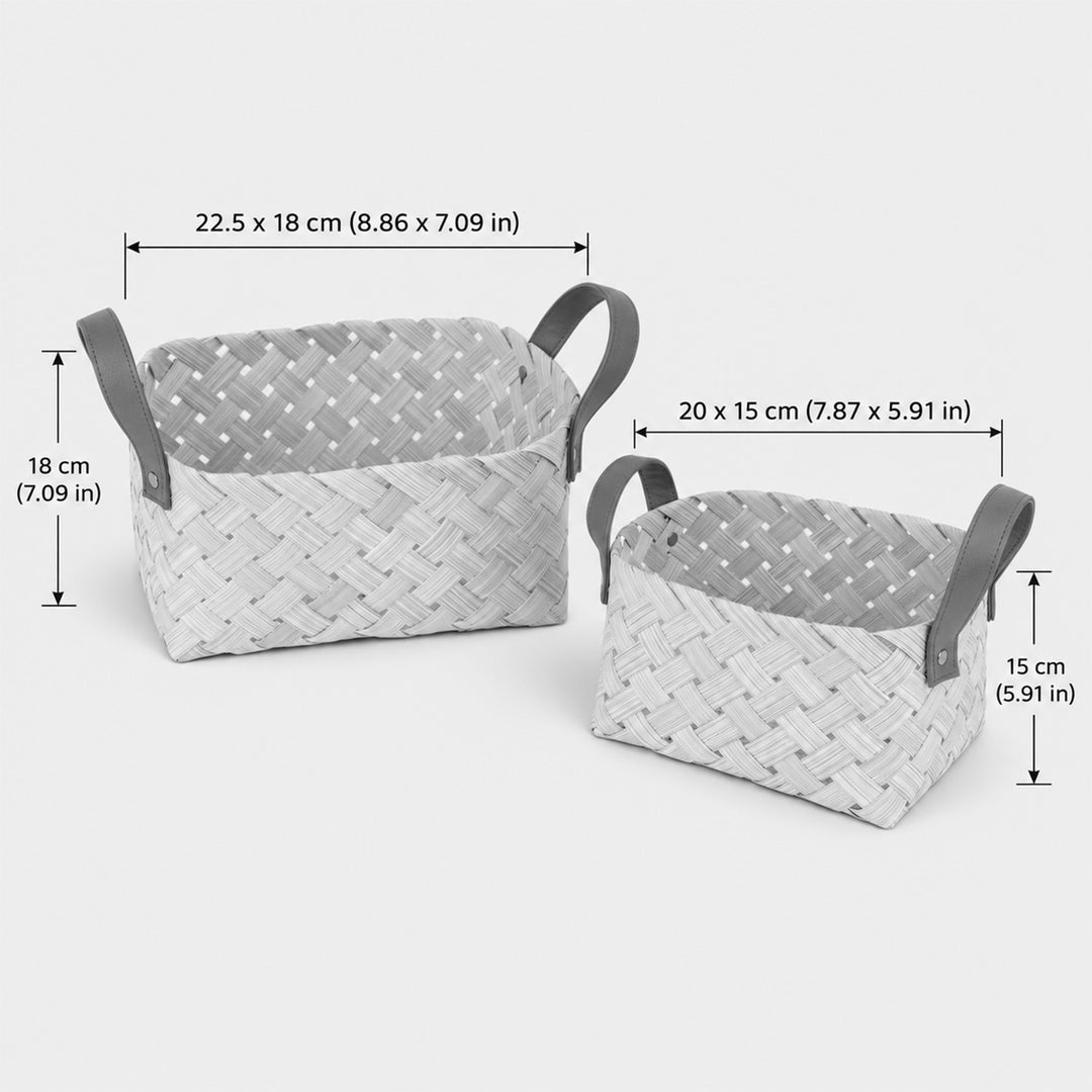Set of 2 | "Avella" Handwoven Bamboo Basket With Rexine Handles For Home Storage & Gifting