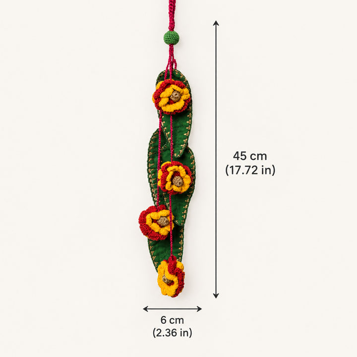 18 Inch | Set Of 2 Handmade Crochet Red & Yellow Floral Green Leaf Festive Door Side Hangings