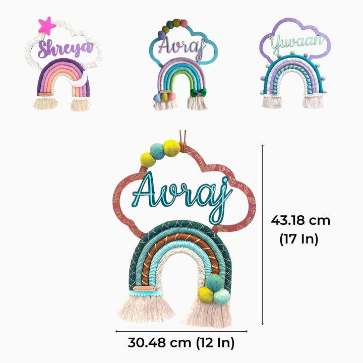 Macrame Cloud & Rainbow with Bow Personalized Kids' Nameplate