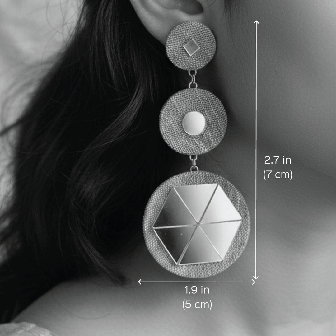 Handmade Layered Mirror Work Denim Earrings