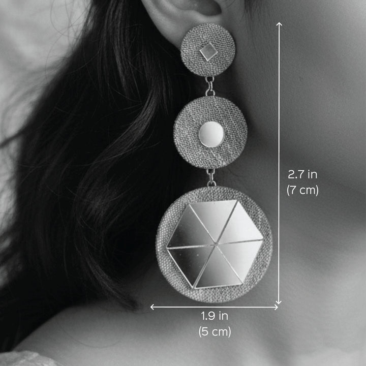 Handmade Layered Mirror Work Denim Earrings