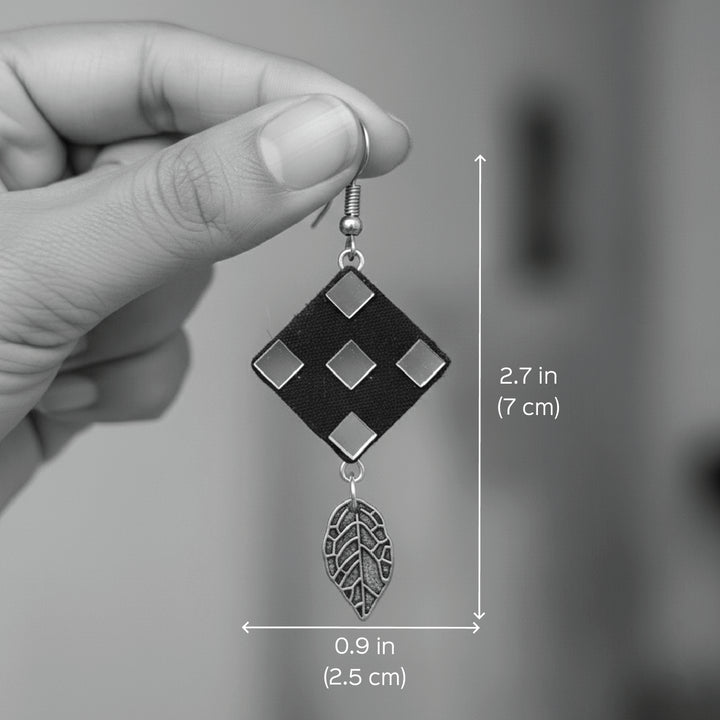 Handmade Mirror Work Leaf Motif Drop Earrings