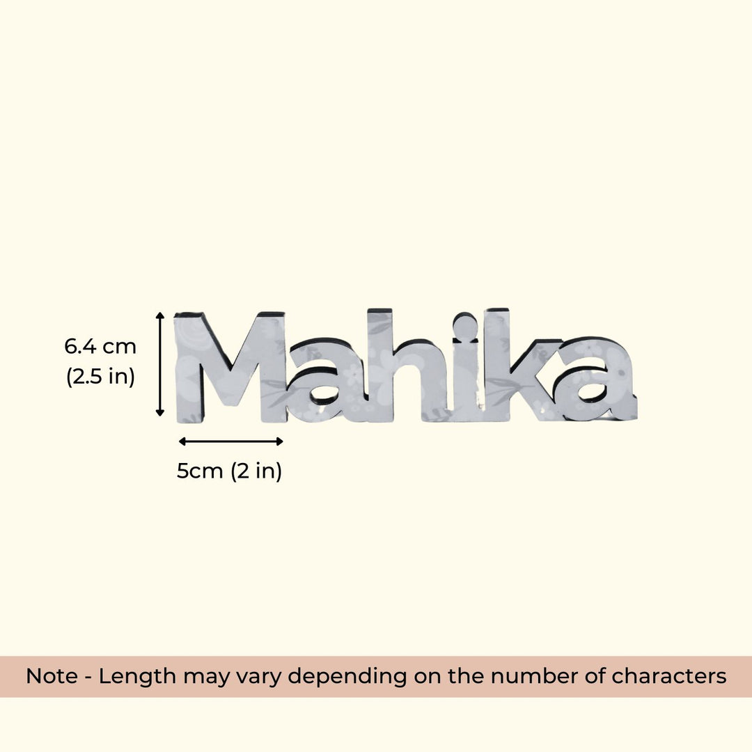 Printed Wooden Cutout Desk Name Plate - Dimension Chart with Name Example