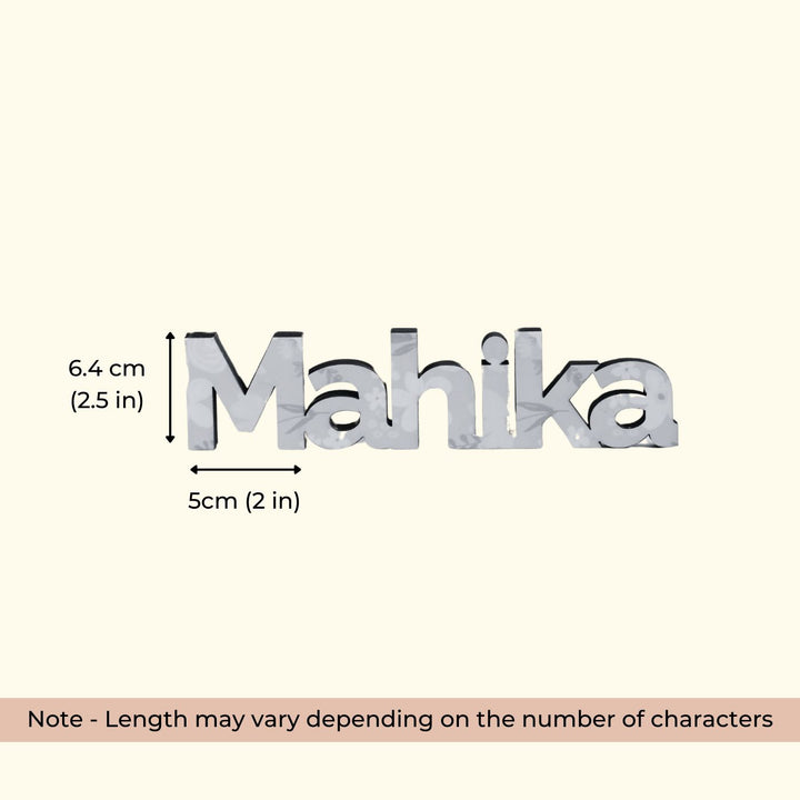 Printed Wooden Cutout Desk Name Plate - Dimension Chart with Name Example