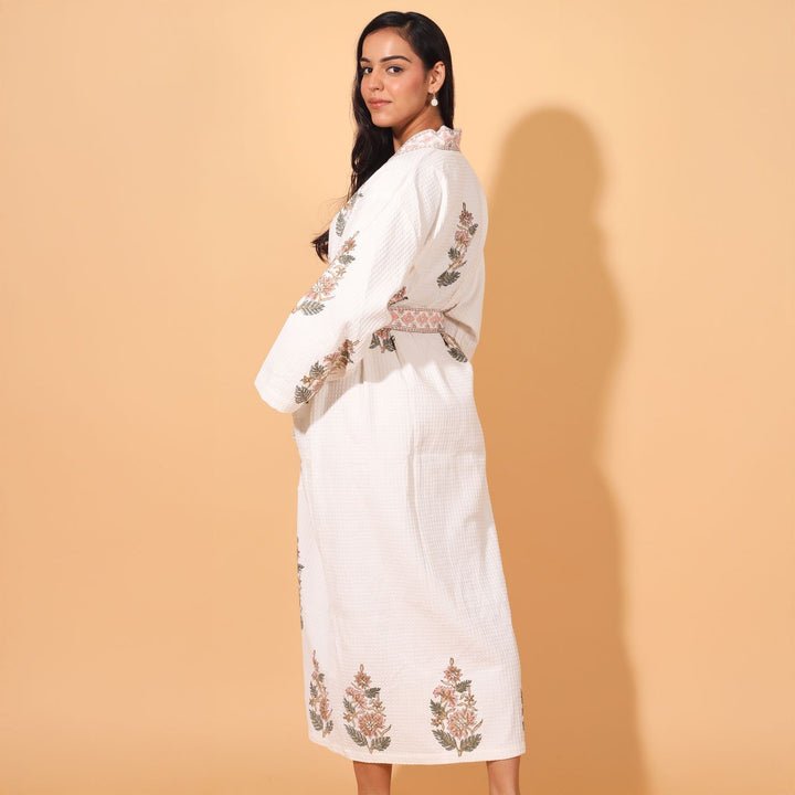 Personalized Handmade Block Printed Rose Gold Floral Cotton Bath Robes