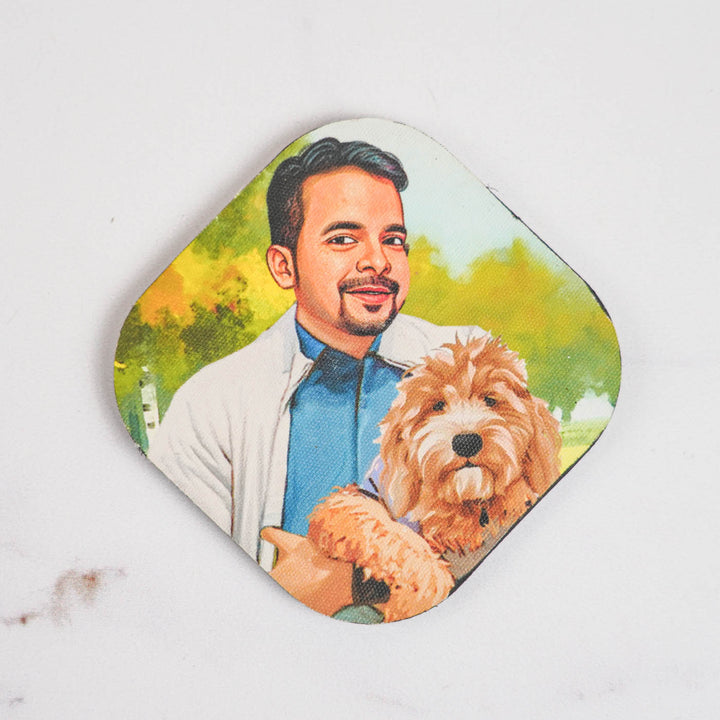Photo Personalized Hand-Painted Pet Dad Theme MDF Wood Fridge Magnet