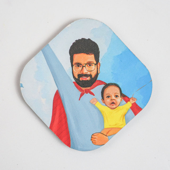 Photo Personalized Hand-Painted Super Dad Theme MDF Wood Fridge Magnet