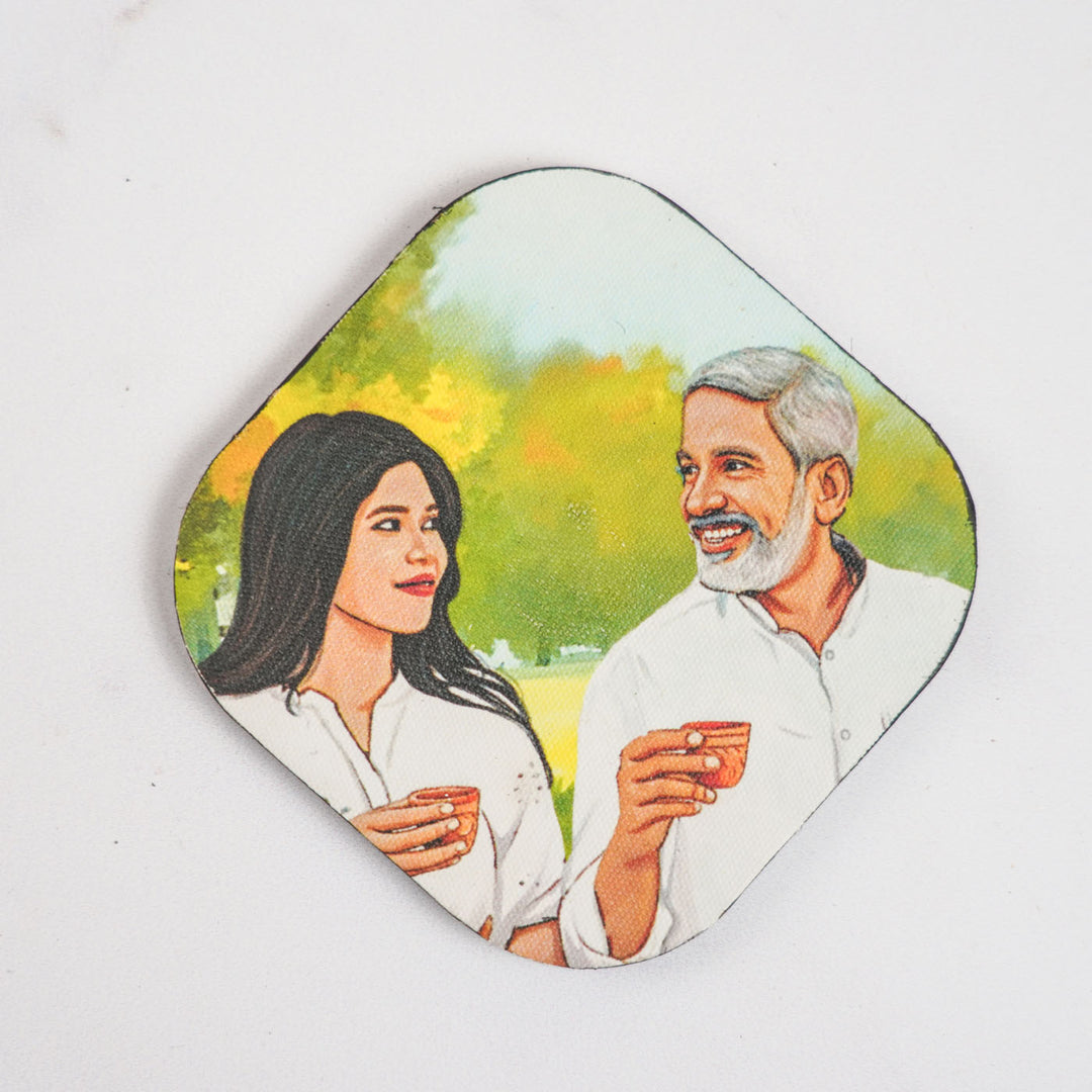 Photo Personalized Hand-Painted Dad And Daughter Theme MDF Wood Fridge Magnet