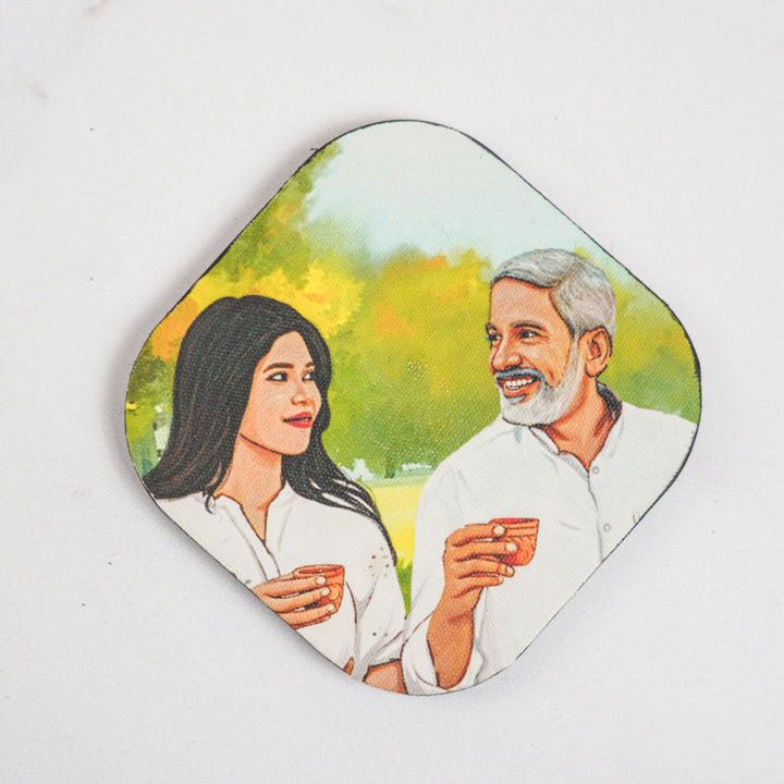 Photo Personalized Hand-Painted Dad And Daughter Theme MDF Wood Fridge Magnet