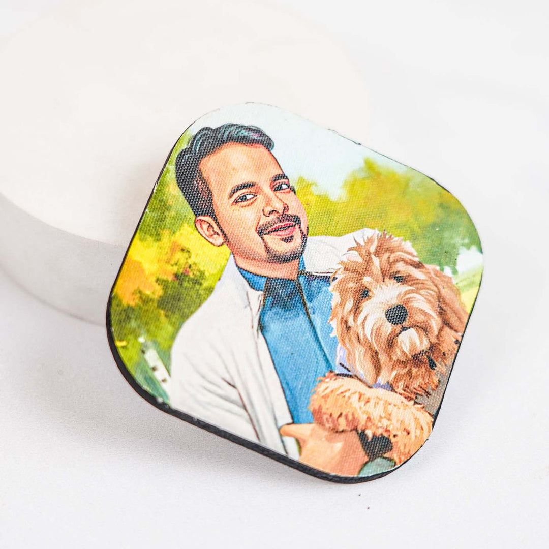 Photo Personalized Hand-Painted Pet Dad Theme MDF Wood Fridge Magnet