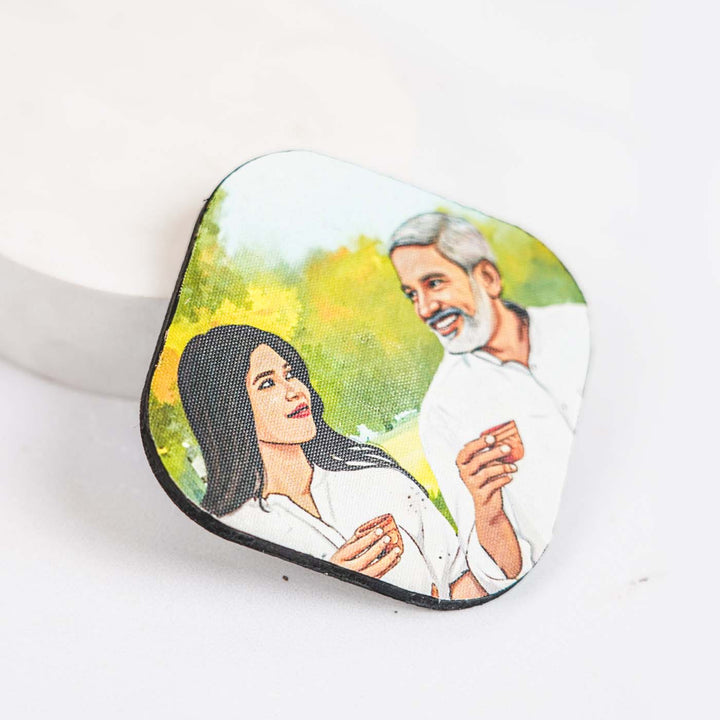 Photo Personalized Hand-Painted Dad And Daughter Theme MDF Wood Fridge Magnet