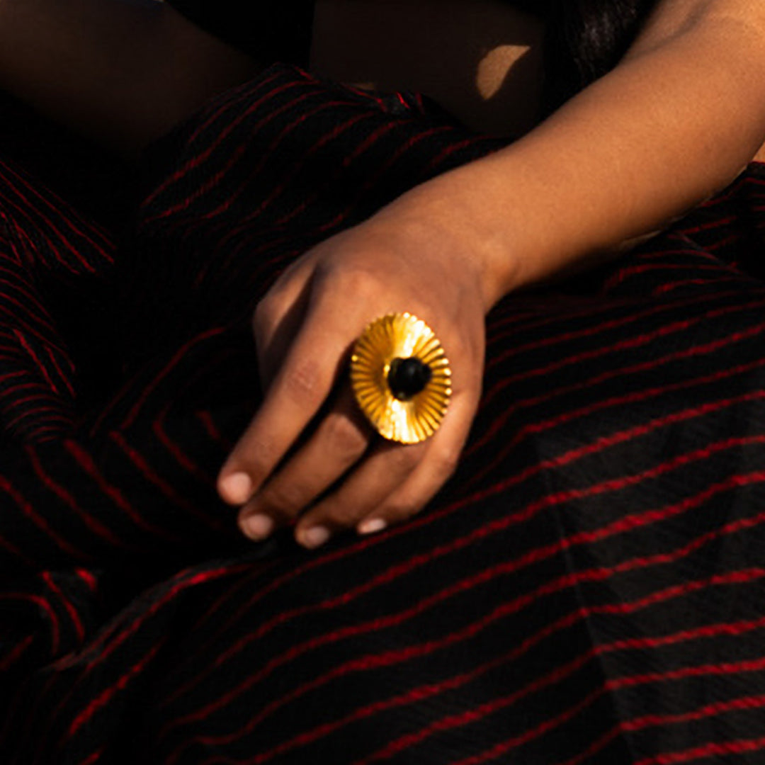 Minimal Handmade Traditional Round Kali Brass Ring | 22K Gold Plated