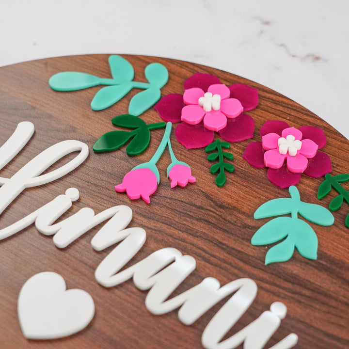 Personalized Brown Floral Theme Mdf Wood Name Plate