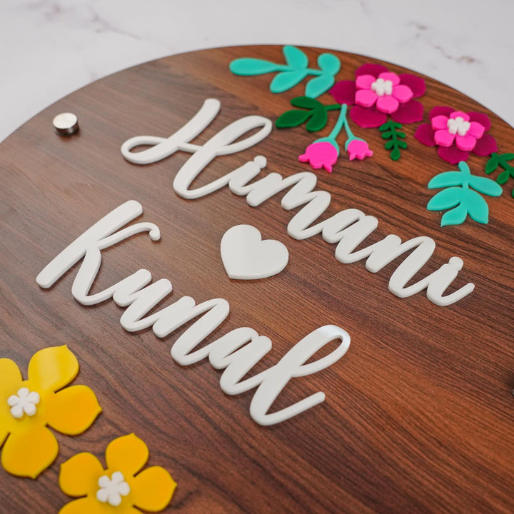 Personalized Brown Floral Theme Mdf Wood Name Plate