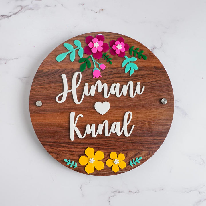 Personalized Brown Floral Theme Mdf Wood Name Plate