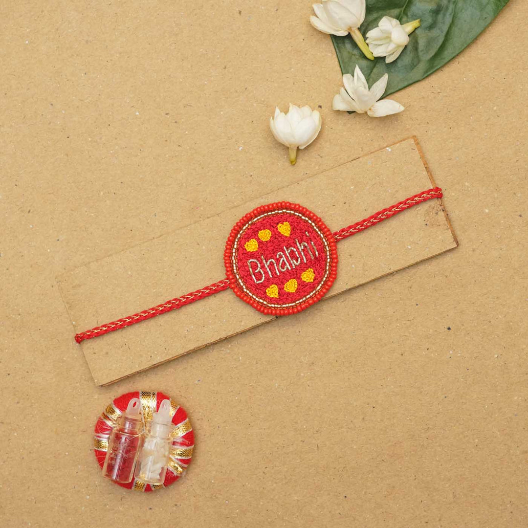 Handmade Beaded Bhabhi Rakhi With Roli Chawal