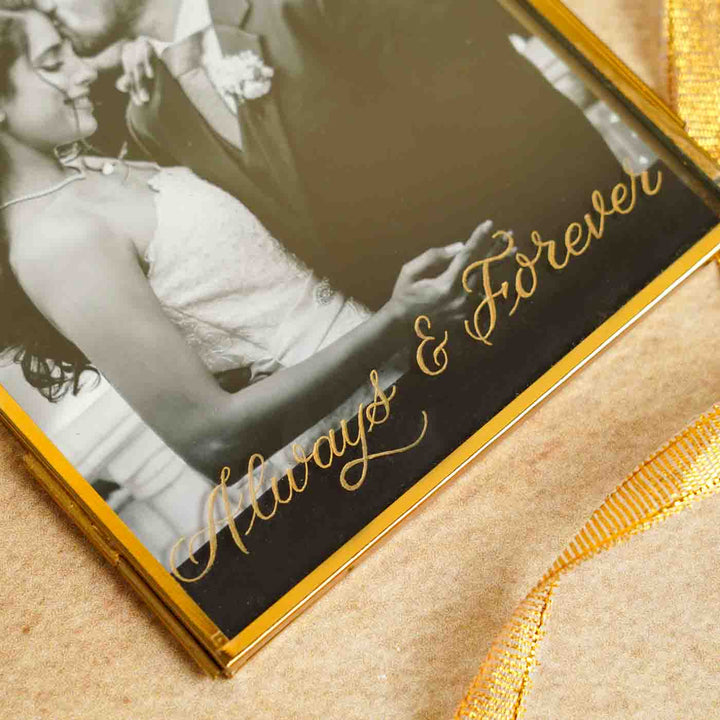 Personalised Engraved Vintage Brass Photo Frame with Black & White Photo