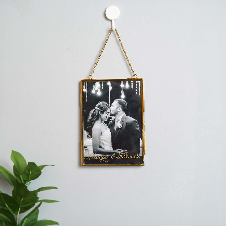 Personalised Engraved Vintage Brass Photo Frame with Black & White Photo