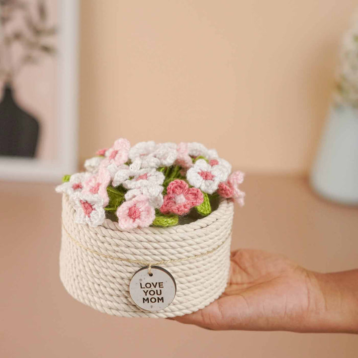 Personalized Handmade Crochet Large Flower Plant Pot With Message Card
