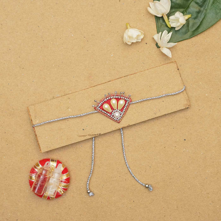Handmade Beaded Kumud Rakhi With Roli Chawal