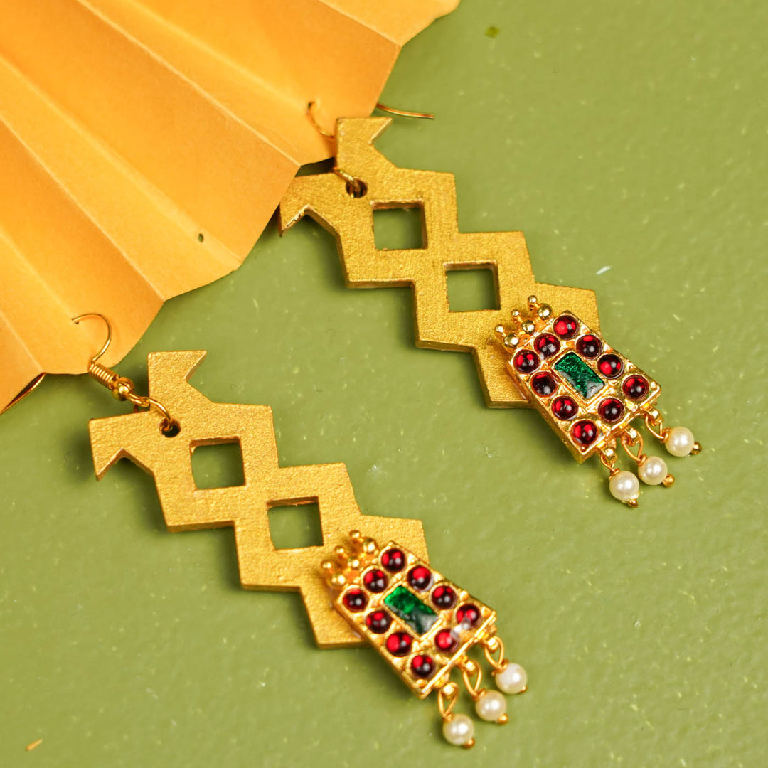 Hand-Painted Temple Theme Kemp Dangler Earrings
