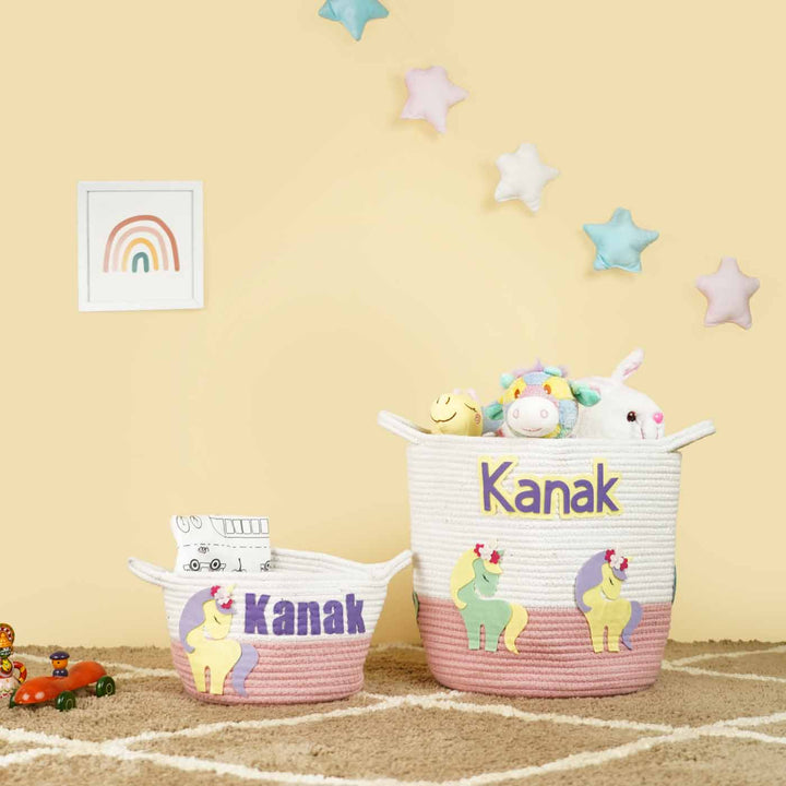 Handmade Personalized Unicorn Themed Kids Rope Basket