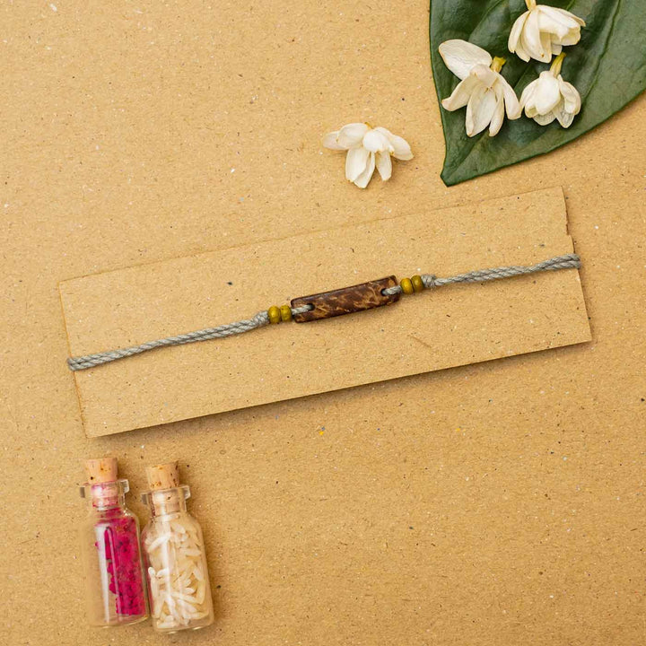 Handmade Eco-friendly Saral Pressed Flower Rakhi with Roli Chawal