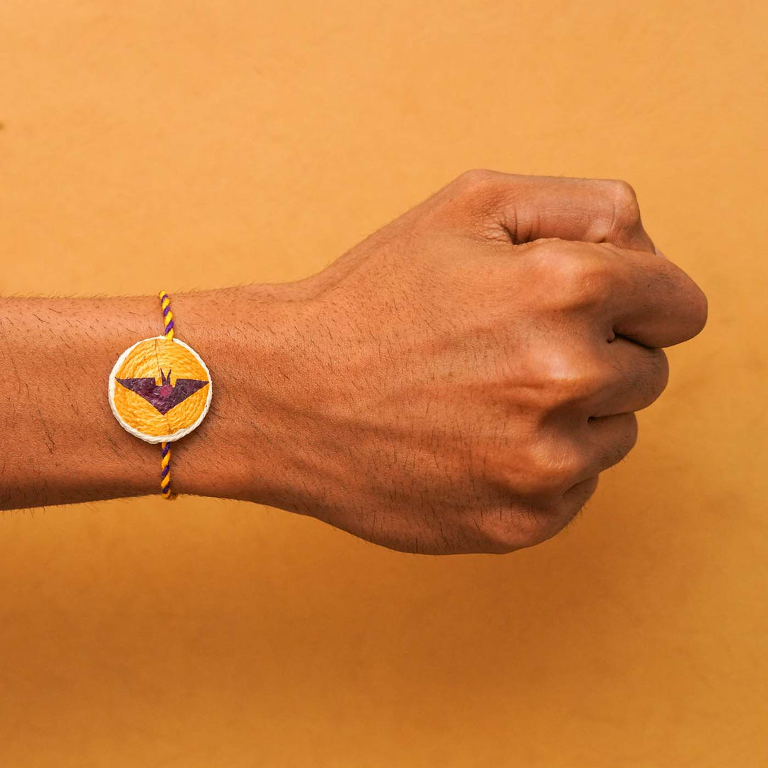 Handmade Eco-friendly Superhero Pressed Flower Rakhi with Roli Chawal