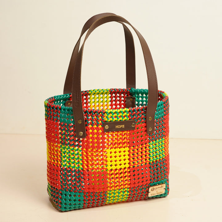 Multicolour Checks Handmade Wire Koodai Tote Bag