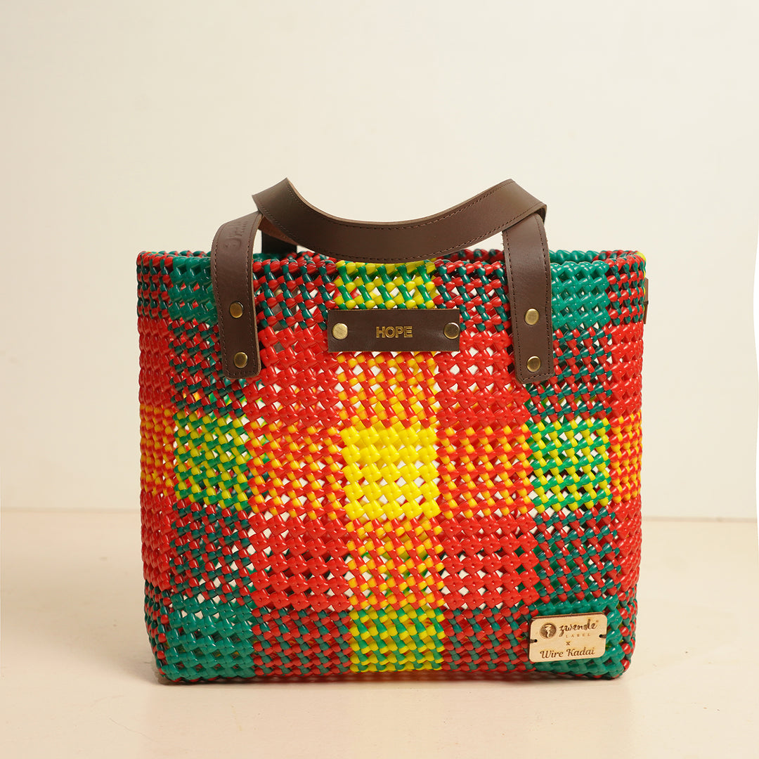 Multicolour Checks Handmade Wire Koodai Tote Bag