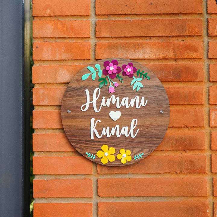 Personalized Brown Floral Theme Mdf Wood Name Plate