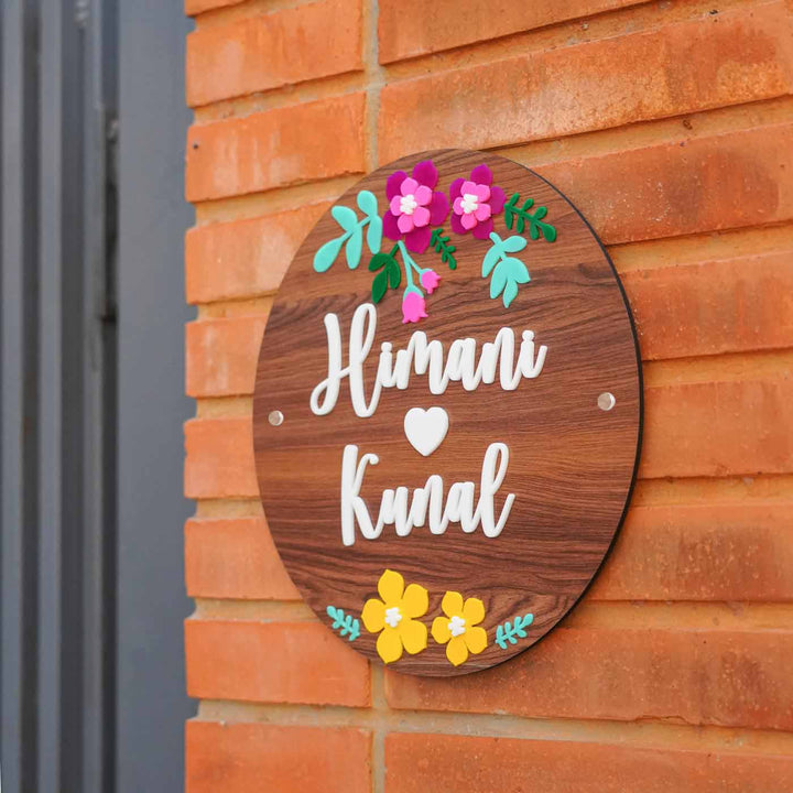 Personalized Brown Floral Theme Mdf Wood Name Plate