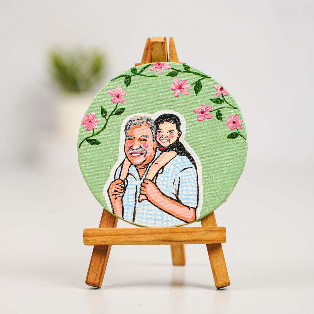Photo Personalized Hand-Painted Grandpa And Kid Canvas Fridge Magnet