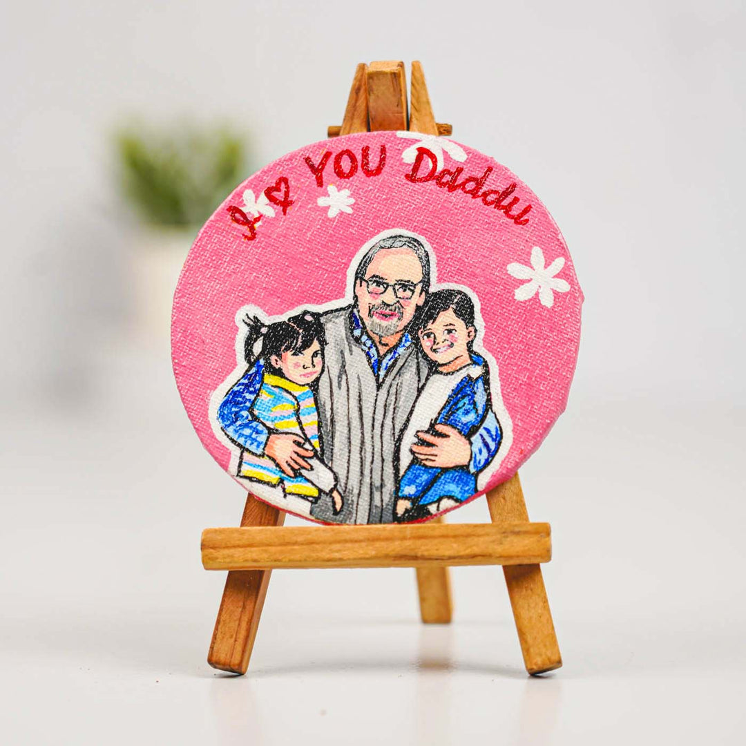Photo Personalized Hand-Painted Father And Children Canvas Fridge Magnet
