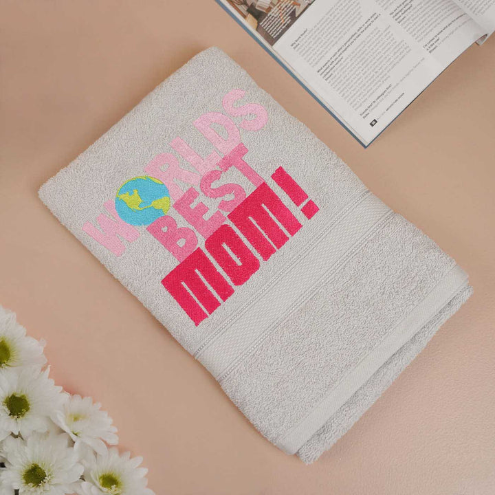 Personalized Embroidered "World's Best Mom" Cotton Bath Towel