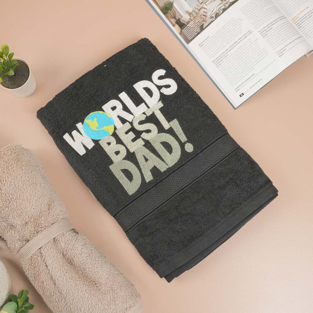 Personalized Embroidered "World's Best Dad !" Cotton Bath Towel