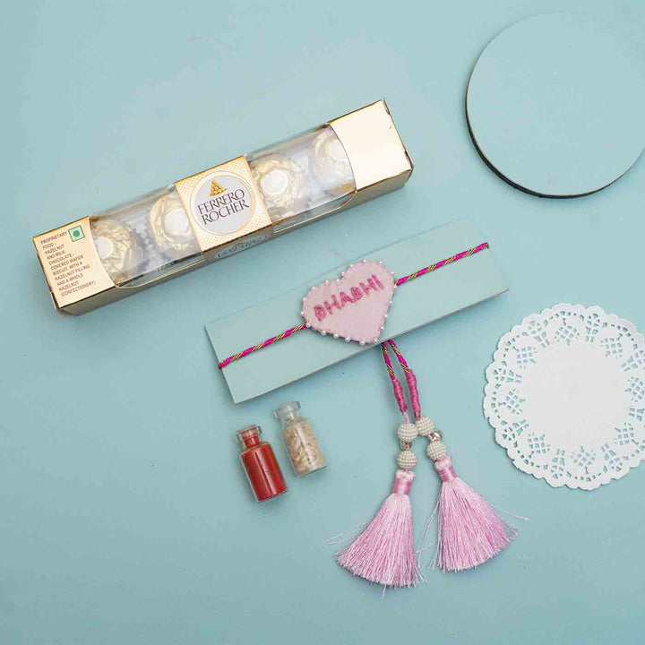 Handmade Pink Heart Felt Rakhi With Roli Chawal for Bhabhi