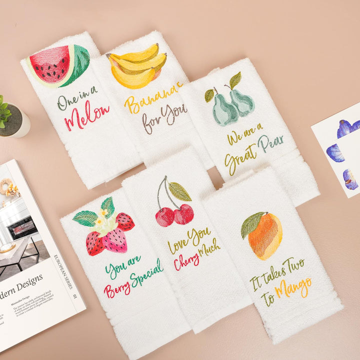 Personalized Embroidered Fruit Theme Cotton Towels | Set Of 6