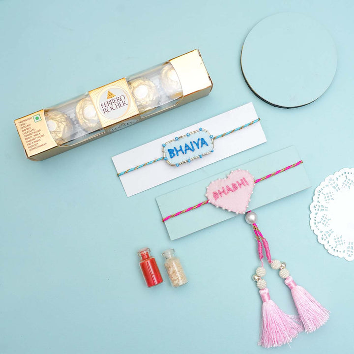 Handmade Felt Bhaiya Bhabhi Rakhi With Roli Chawal | Set of 2