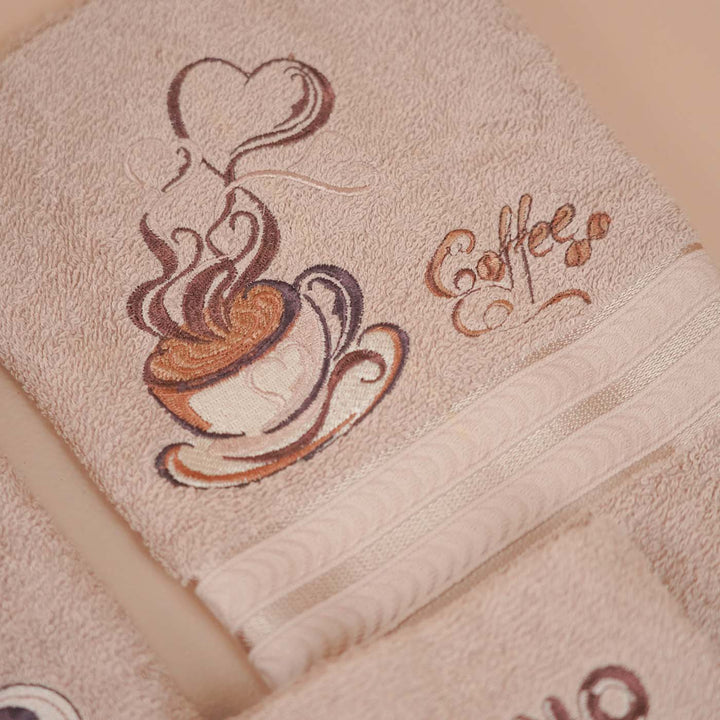 Personalized Embroidered Coffee Theme Cotton Towels | Set Of 3