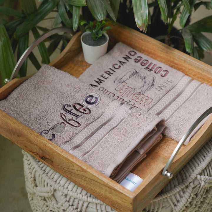 Personalized Embroidered Coffee Theme Cotton Towels | Set Of 3