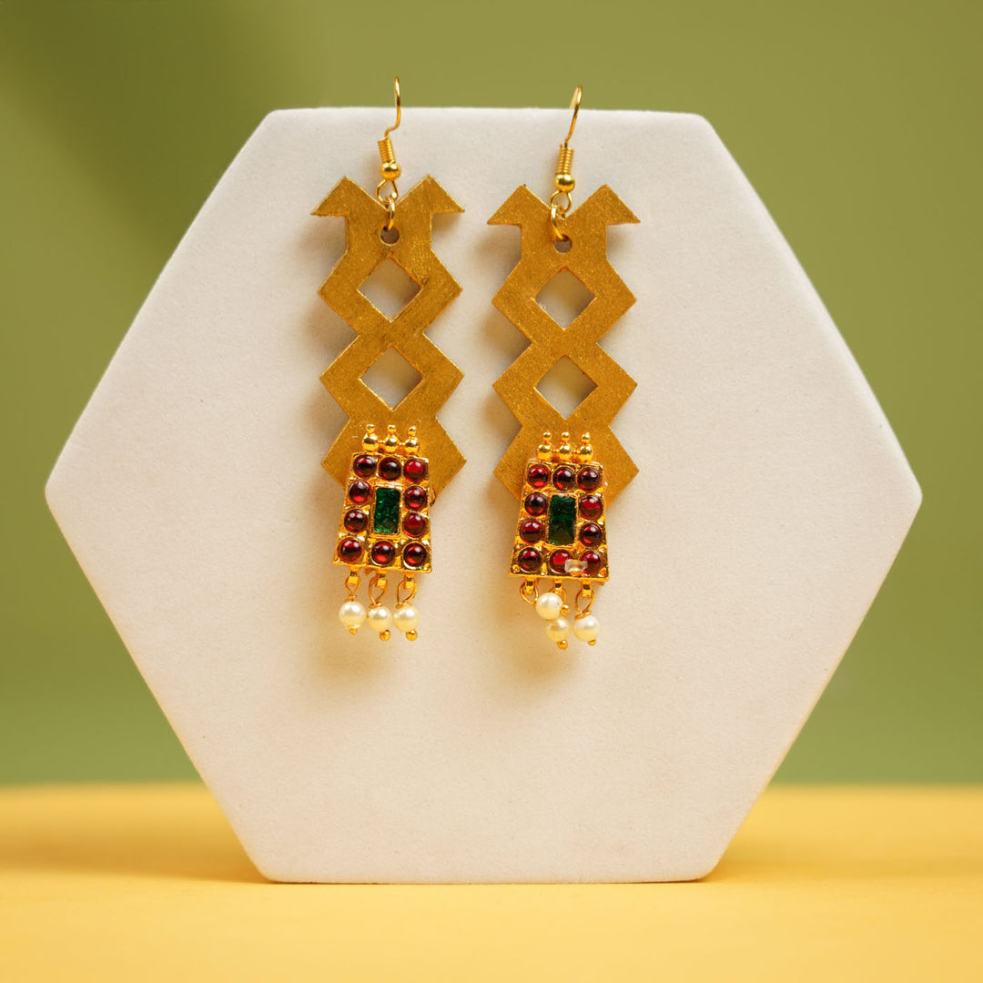 Hand-Painted Temple Theme Kemp Dangler Earrings