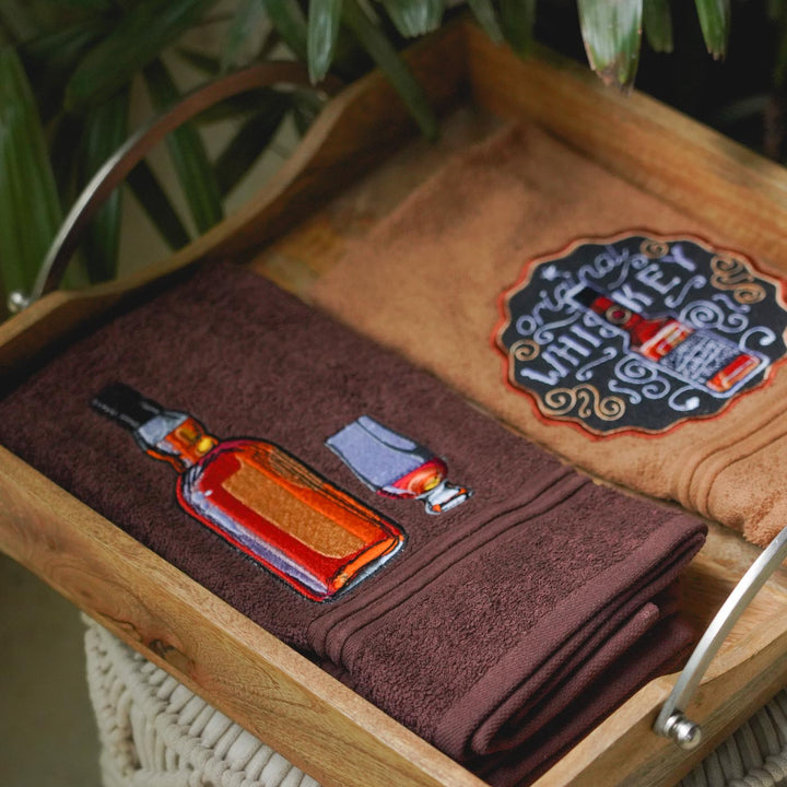 Personalized Embroidered Whisky Theme Cotton Towels | Set Of 3