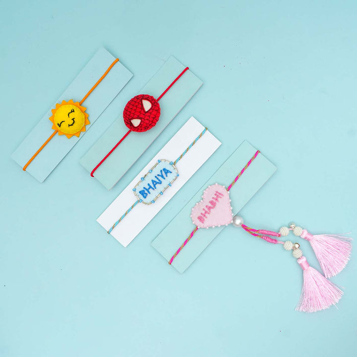 Handmade Felt Family Rakhi Basket Hamper For Bhaiya Bhabhi & Kids | Set of 6