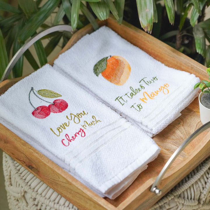 Personalized Embroidered Fruit Theme Cotton Towels | Set Of 6