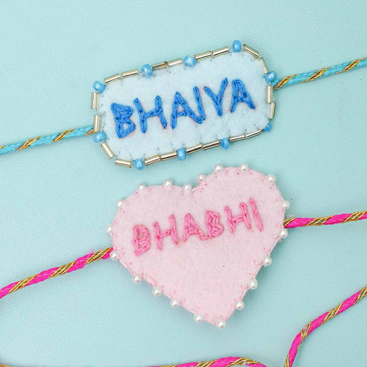 Handmade Felt Bhaiya Bhabhi Rakhi With Roli Chawal | Set of 2