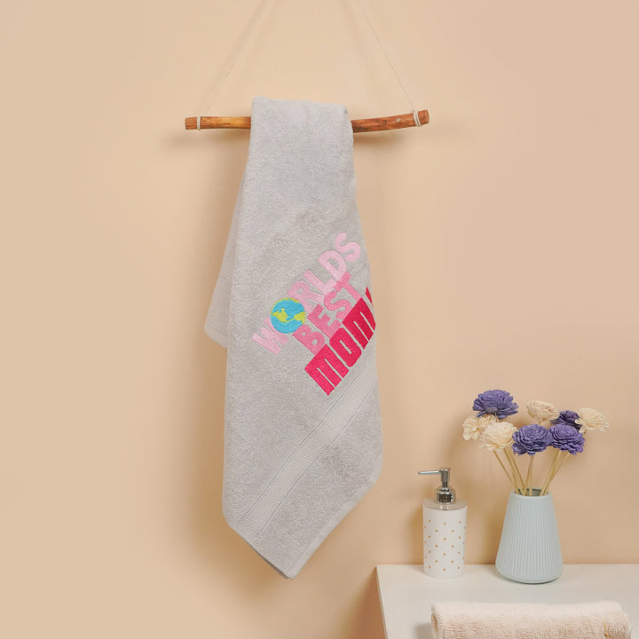 Personalized Embroidered "World's Best Mom" Cotton Bath Towel