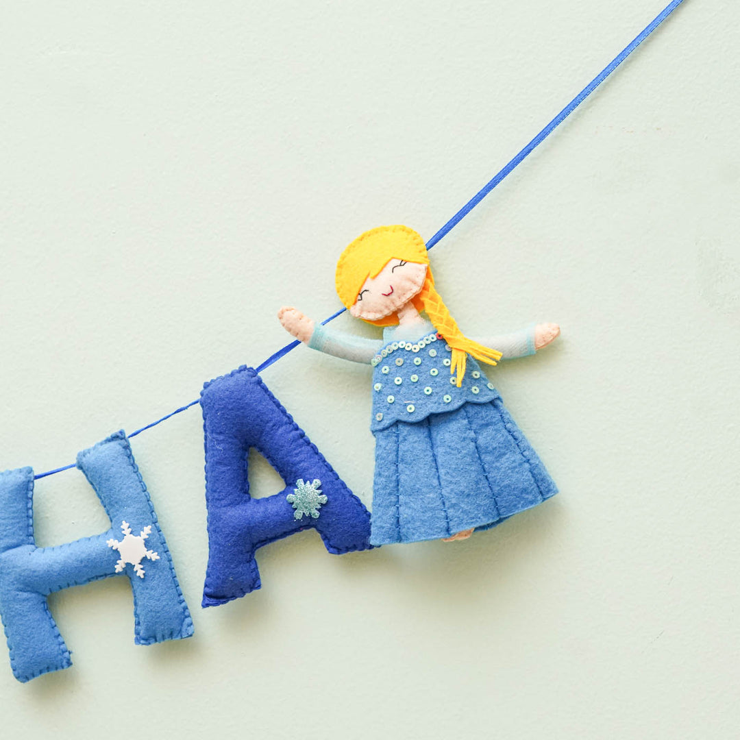 Personalized Handmade Frozen Theme Felt Bunting - Hanging Close-up with Letters